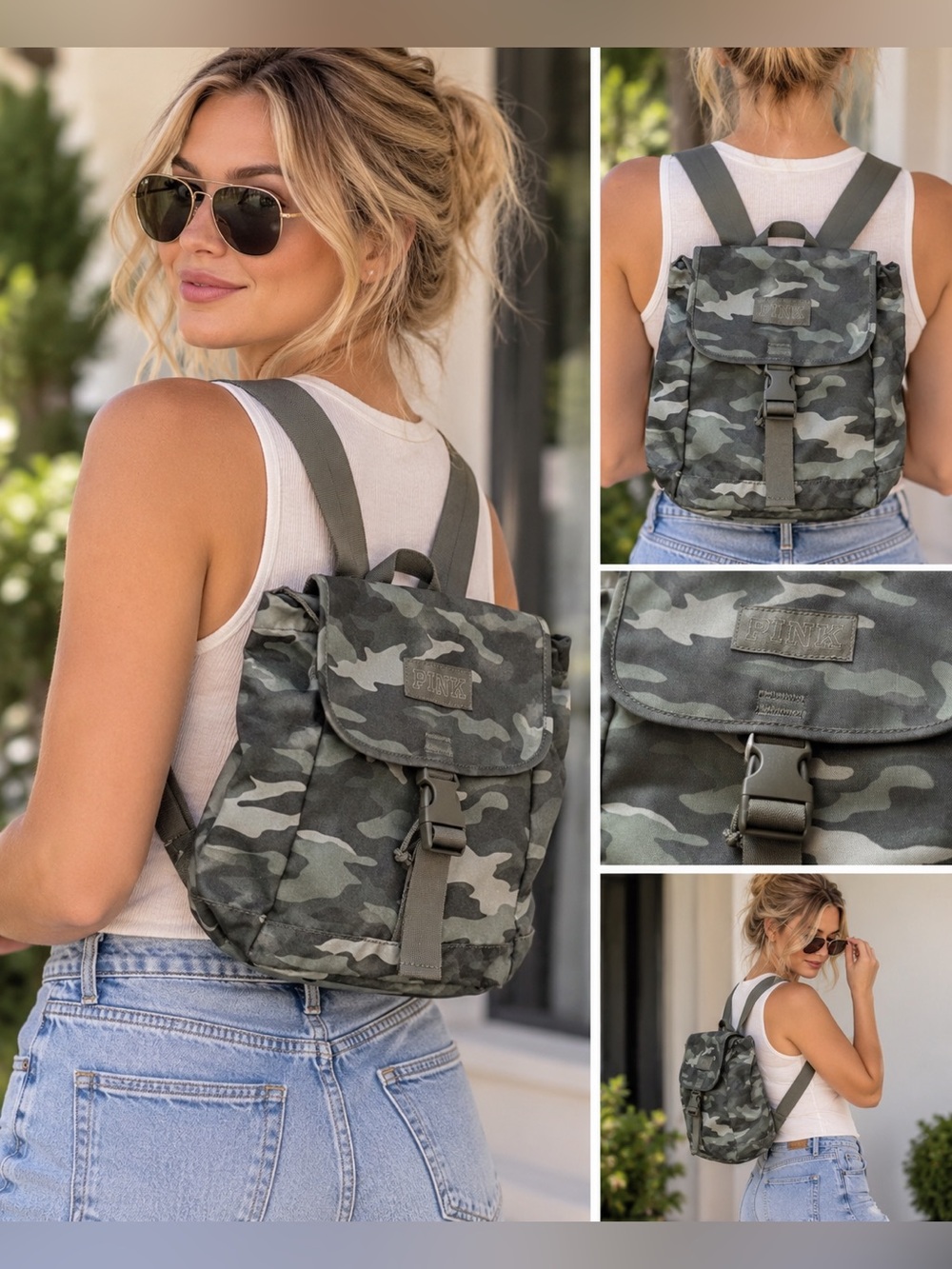 NWT PINK Victoria's Secret Mini Backpack - Green Camo